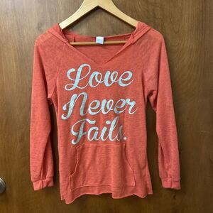 Cloudless Coral Hooded Sweatshirt Top Love never Fails Graphic Womens Ladies‎ S